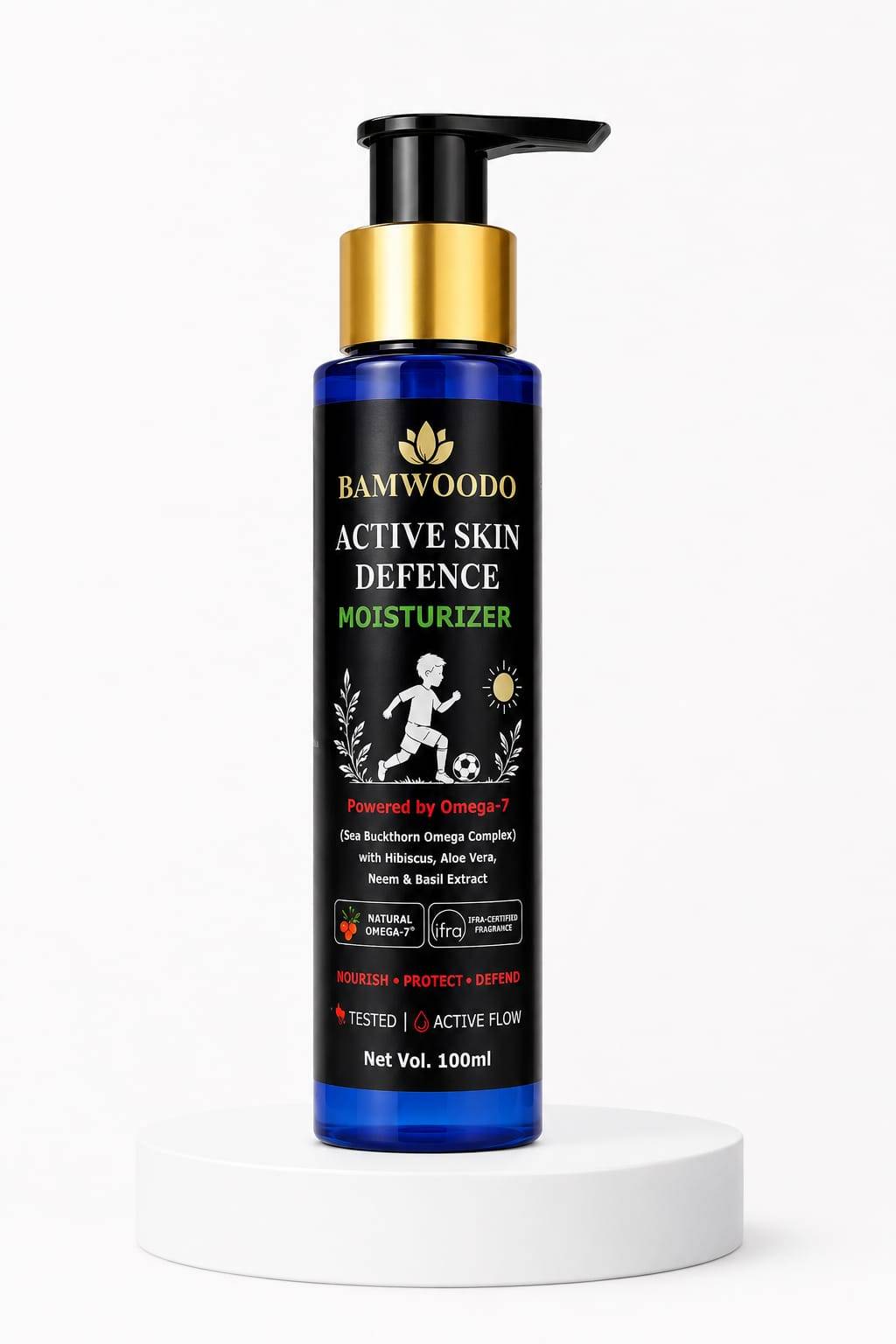BAMWOODO Active Skin Defence Moisturizer | Omega-7, Aloe Vera, Neem & Basil